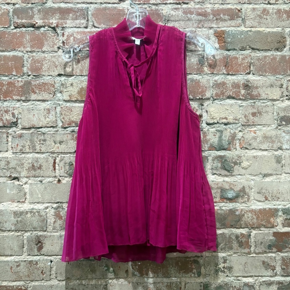 Derek Lam 10 Crosby Magenta Pleated Mock Neck Tie Sleeveless Blouse Size 6 - Picture 2 of 6